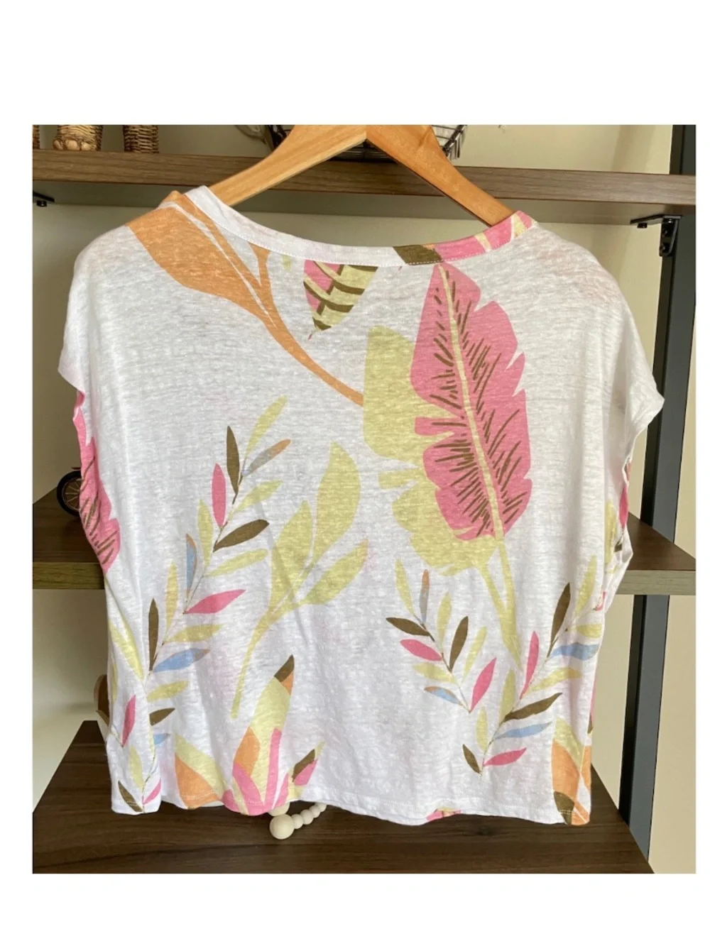 Cynthia Rowley White Floral 100% Linen Tee, Size Medium - Picture 4 of 6